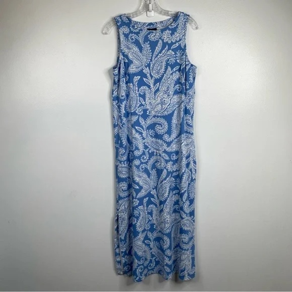 J Jill Wearever Collection Blue & White Paisley Maxi Tank Dress Size S Petite - Picture 3 of 13